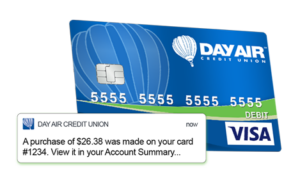 Notification image and Day Air Debit Card